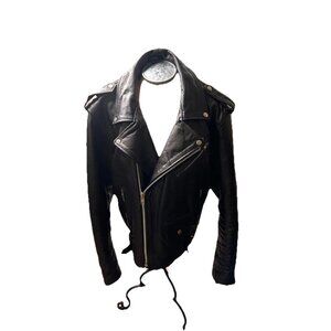 VTG Blk Leather Motorcycle Jacket  Lg?  Zippers Biker Goth Punk 90s Grunge Read